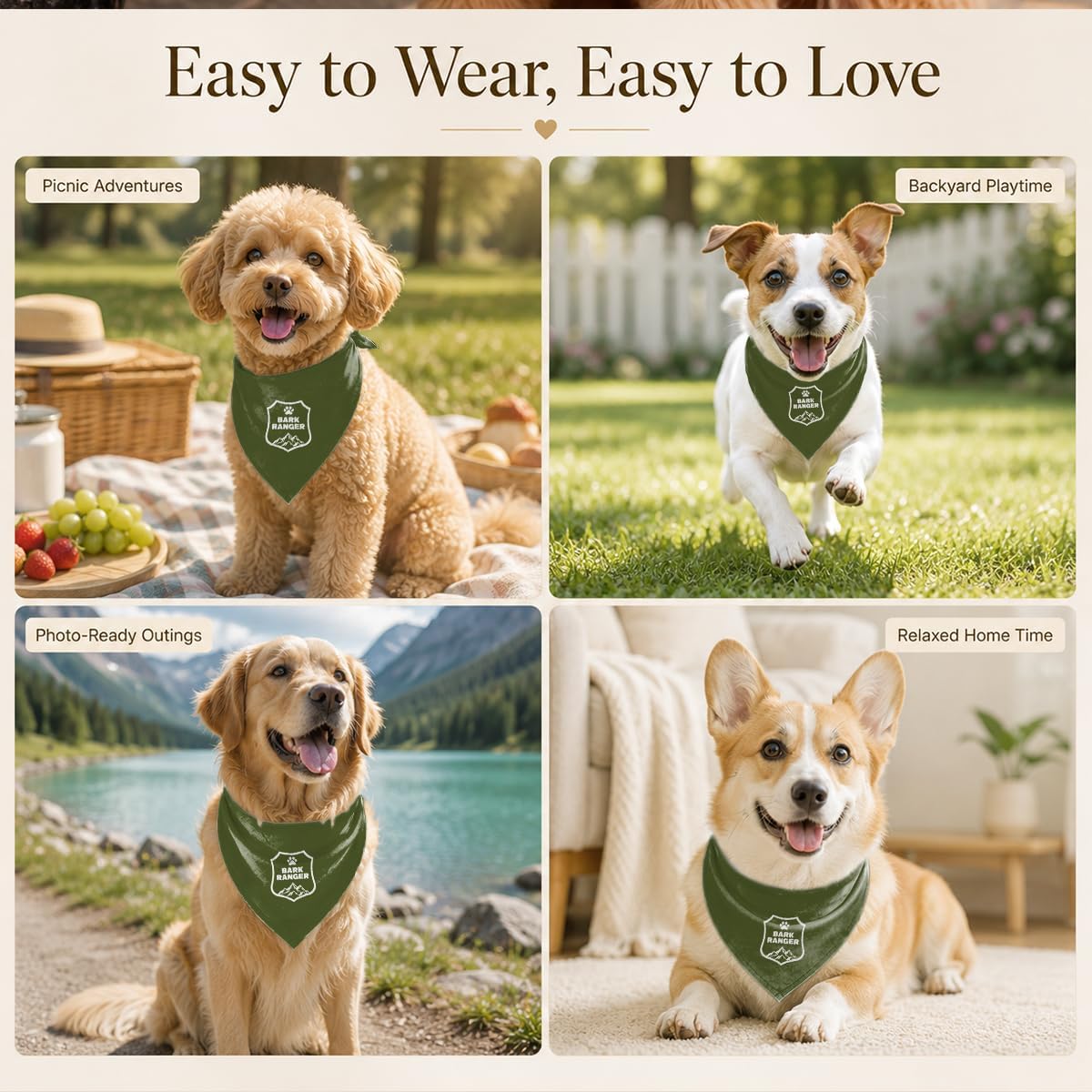 Bark Ranger Dog Bandana, Outdoor Adventure Bibs for Small Medium Dog
