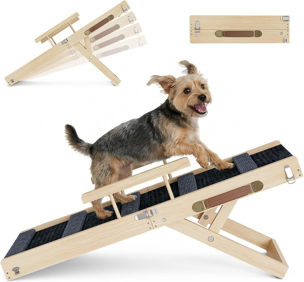 Upgraded Dog Ramp for Couch, Foldable Wooden Pet Ramp, Portable Pet Steps