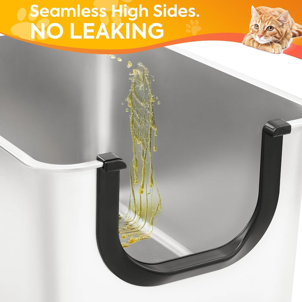 Yangbaga Extra Large Stainless Steel Cat Litter Box with High Sides