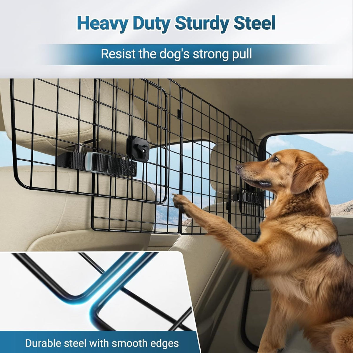 rabbitgoo Dog Car Barrier for SUV, Heavy-Duty Steel Wire Pet Gate, Foldable