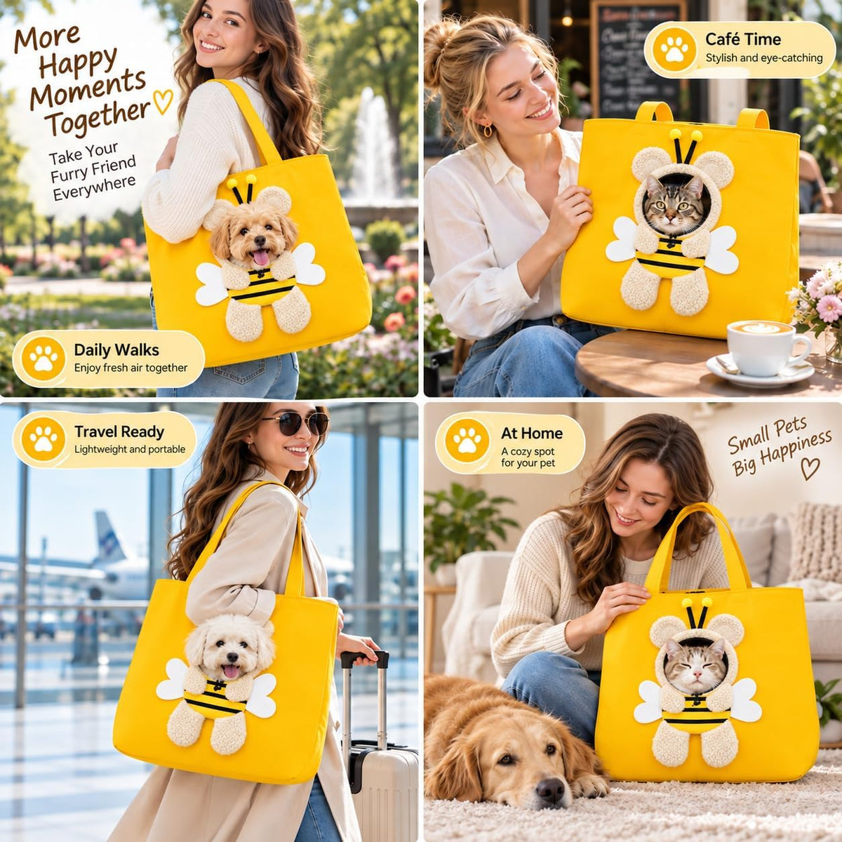 Head-Out Pet Carrier Tote for Small Cats and Dogs, Adjustable Head Opening