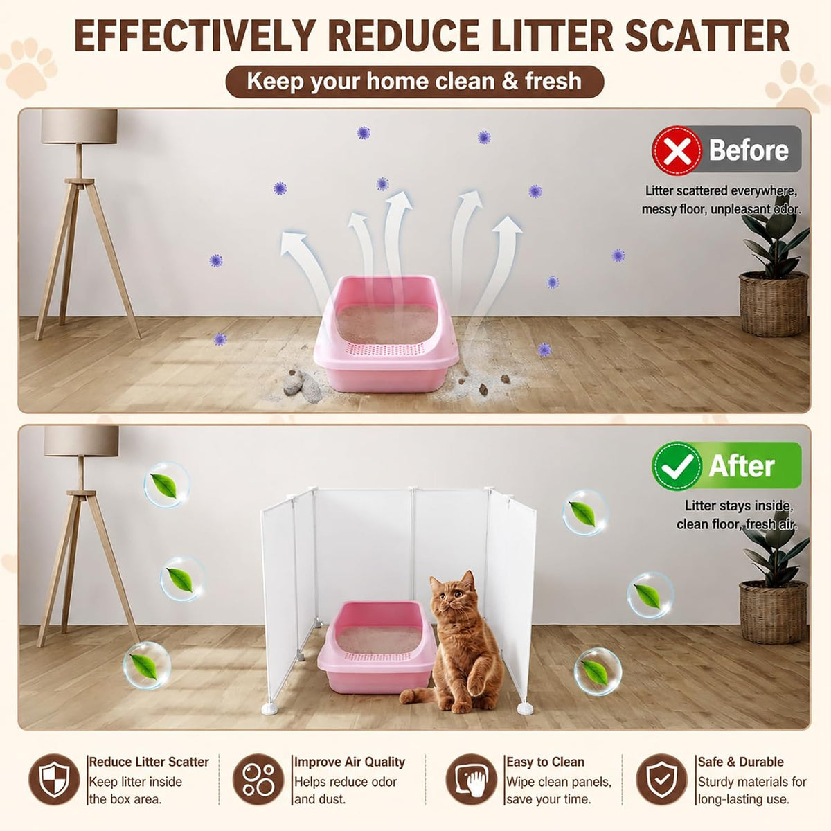 FHTONGE Large Cat Litter Box Enclosure Splash Guard to Protect Wall Floor