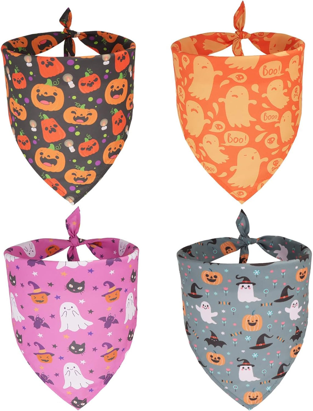 PTDECOR 4 Pack Halloween Dog Bandanas Pumpkin Ghost Bow Fall Scarf, Large