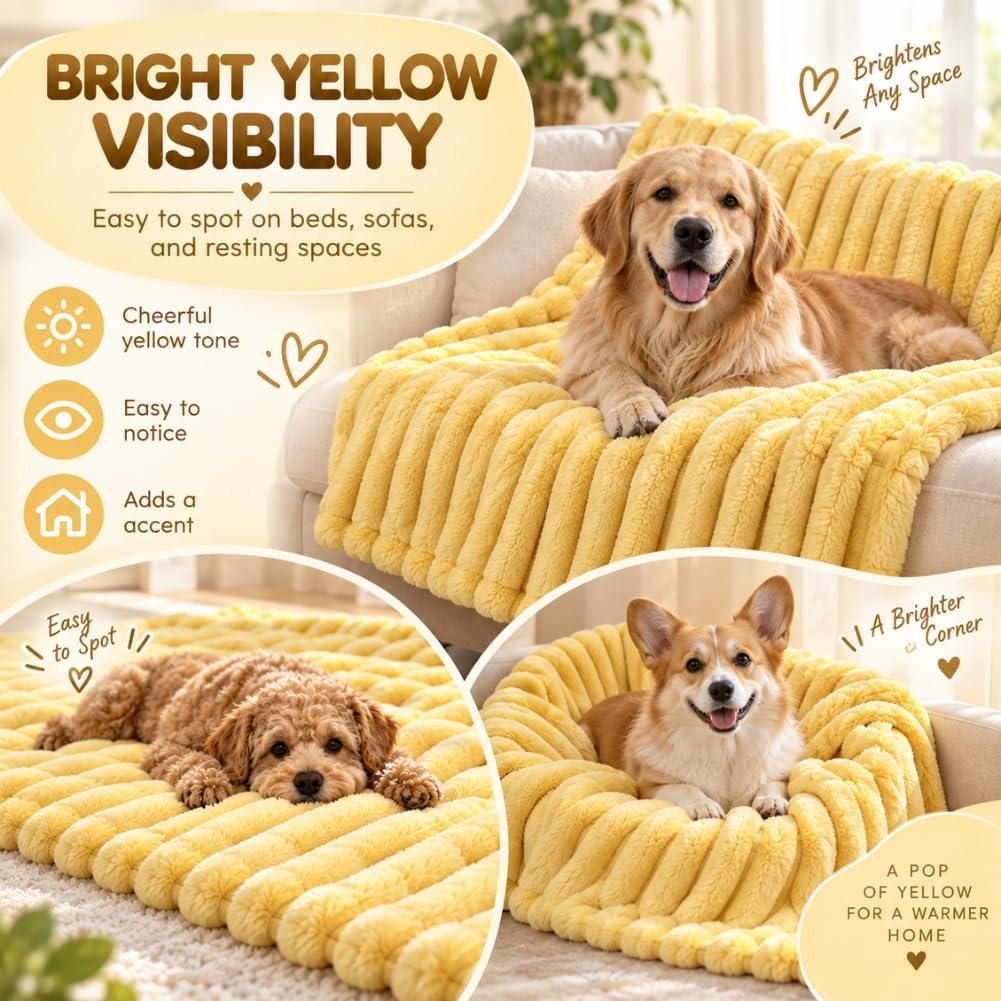 Washable Emotional Support Blanket for Dogs, Plush Yellow Dog Blankets，S