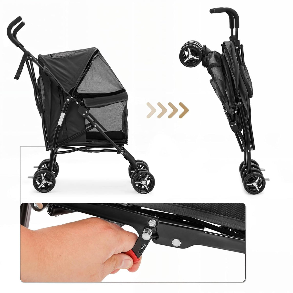 MoNiBloom Pet Stroller for Small/Medium Dogs and Cats up to 22 lbs, Black