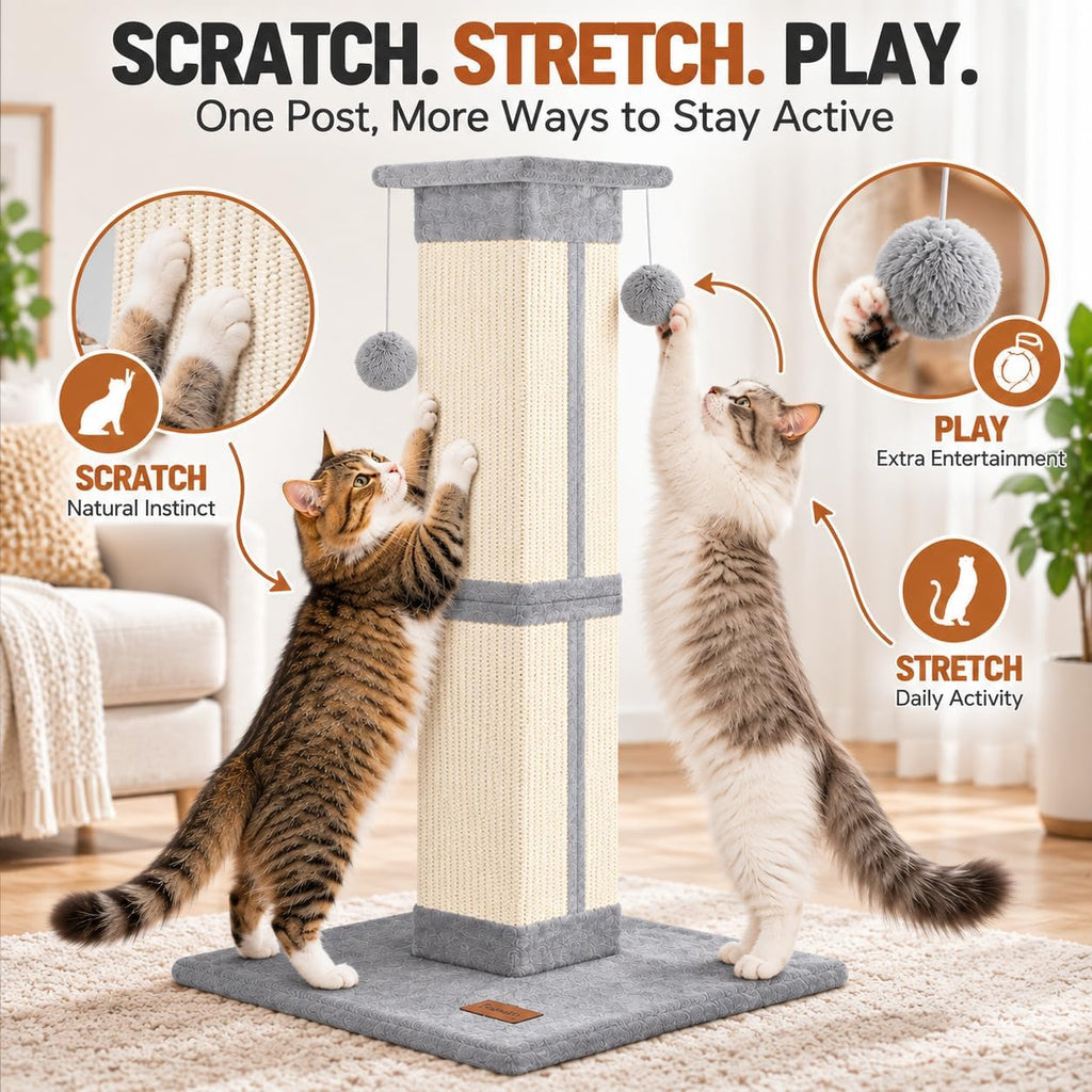Cat Scratching Post 33 Inch for Indoor Cats, Grey