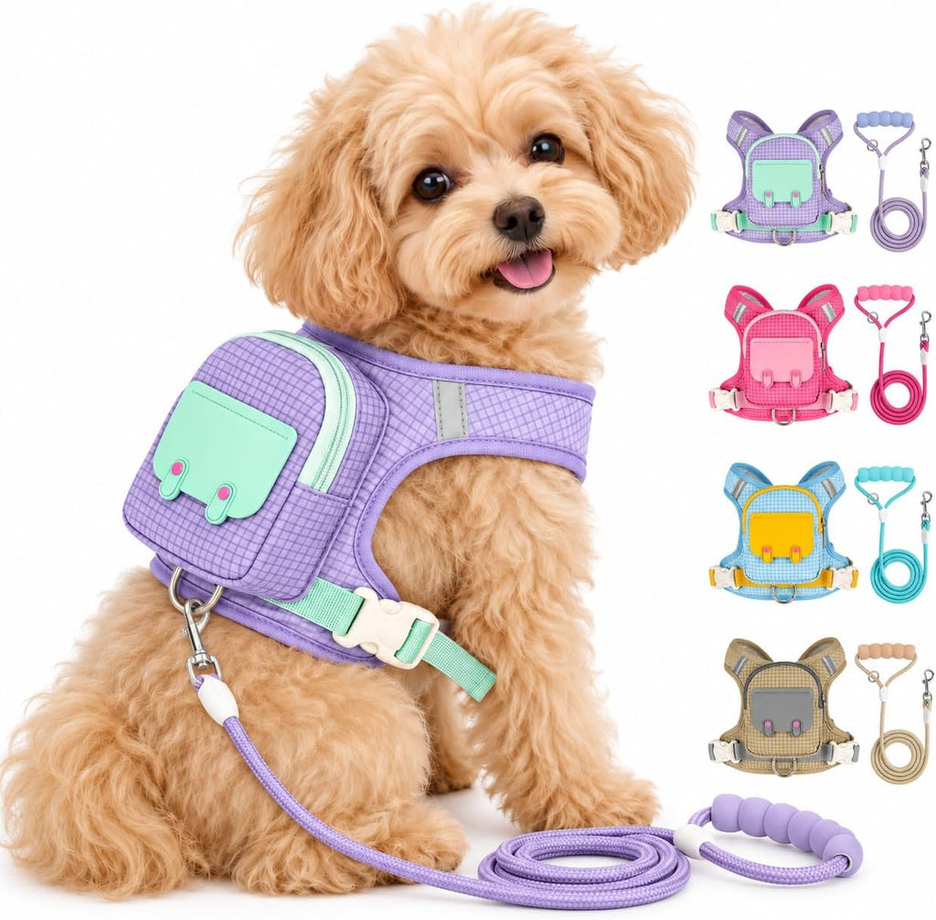 Reflective Waterproof Dog Harness Backpack with Leash, Adjustable Vest