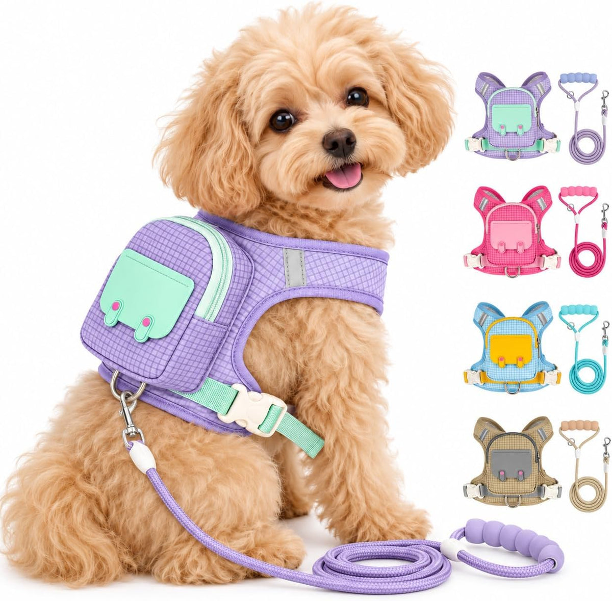 Reflective Waterproof Dog Harness Backpack with Leash, Adjustable Vest