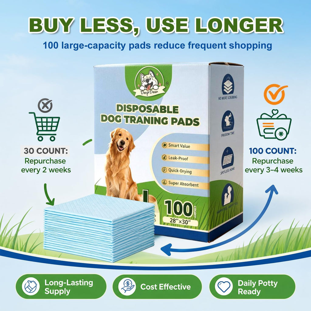 DEEP DEAR Puppy Pads for Dogs , Large 30x28 in ,100 Count
