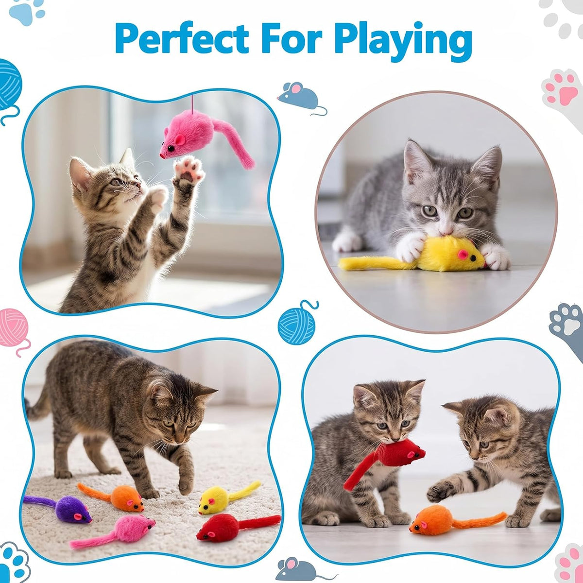 12Pcs Cat Mouse Toys for Indoor Cats Multicolor Cat Toy Mice Plush 3.9in