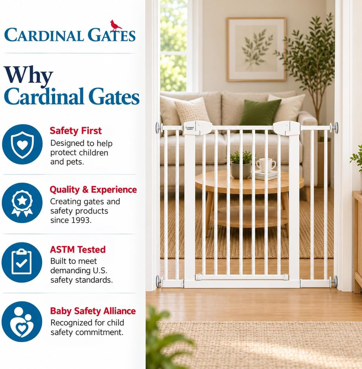 Cardinal Gates 36-Inch Pressure-Mount Baby/Pet Gate, White, 40.25-43 in