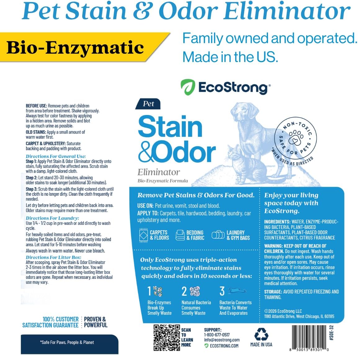 Eco Strong Pet Stain and Odor Remover - Cat Urine Enzyme Cleaner Destroyer, Urine Destroyer for Dogs, Pet Urine Enzyme C