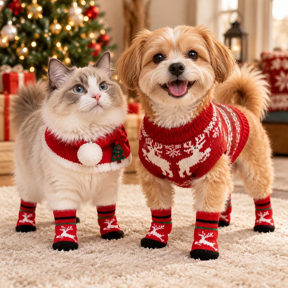 Christmas Dog Socks Non Slip with Grippers, Small Medium Large, 16pcs