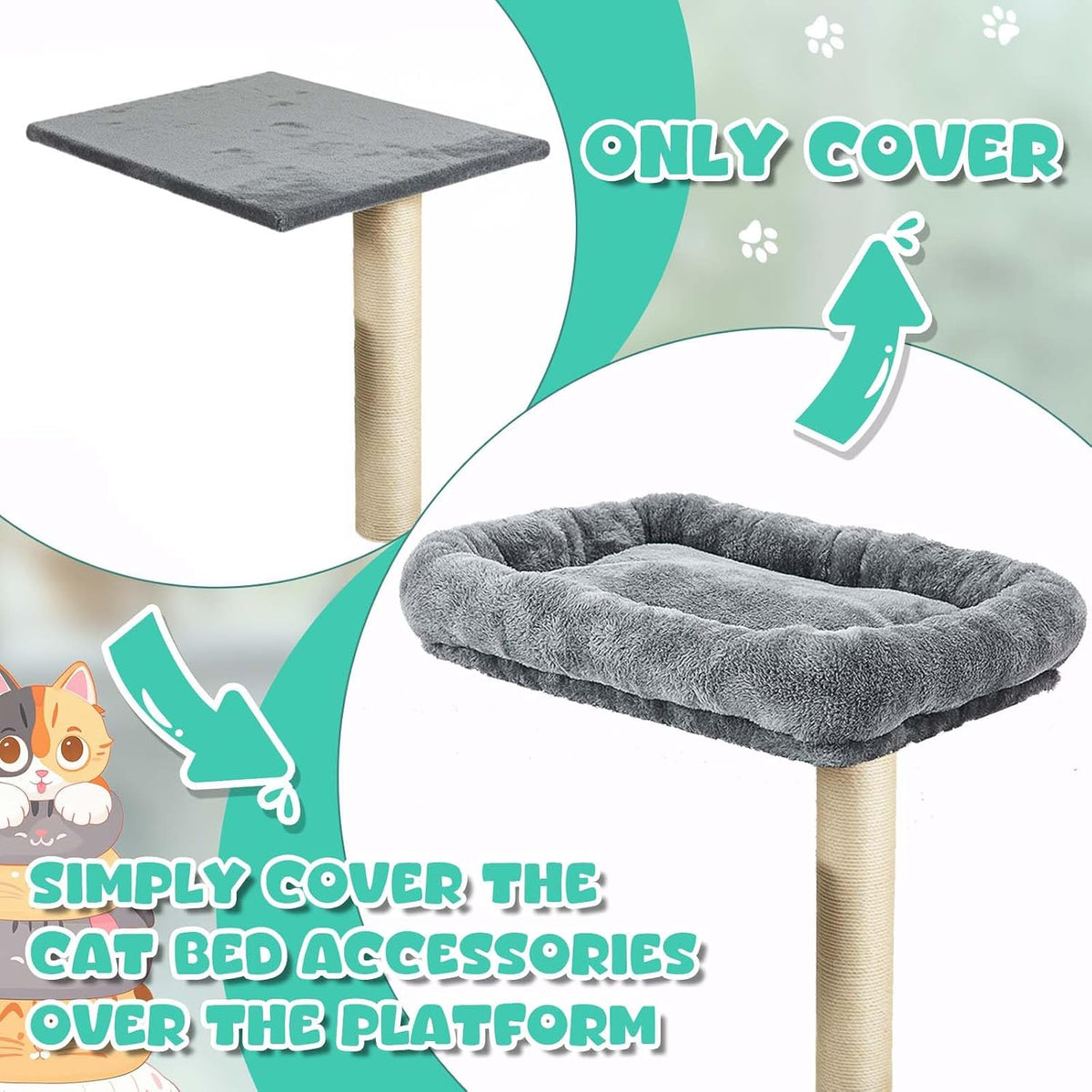 Abbylike 2 Pcs Cat Tree Replacement Bed Covers,15.7 x 15.7 Inch