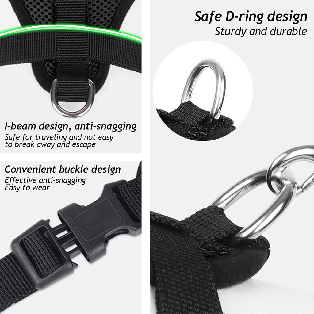 Black Cat Harness and Leash Set, Soft Mesh Adjustable Reflective, Size M
