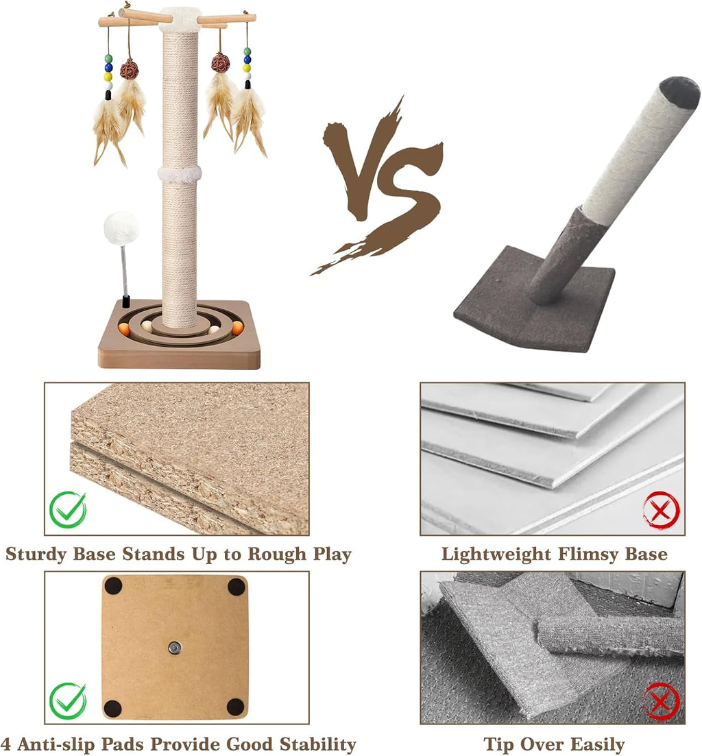 Cat Scratching Post, Sisal Scratcher with Enrichment Toys for Indoor Cats