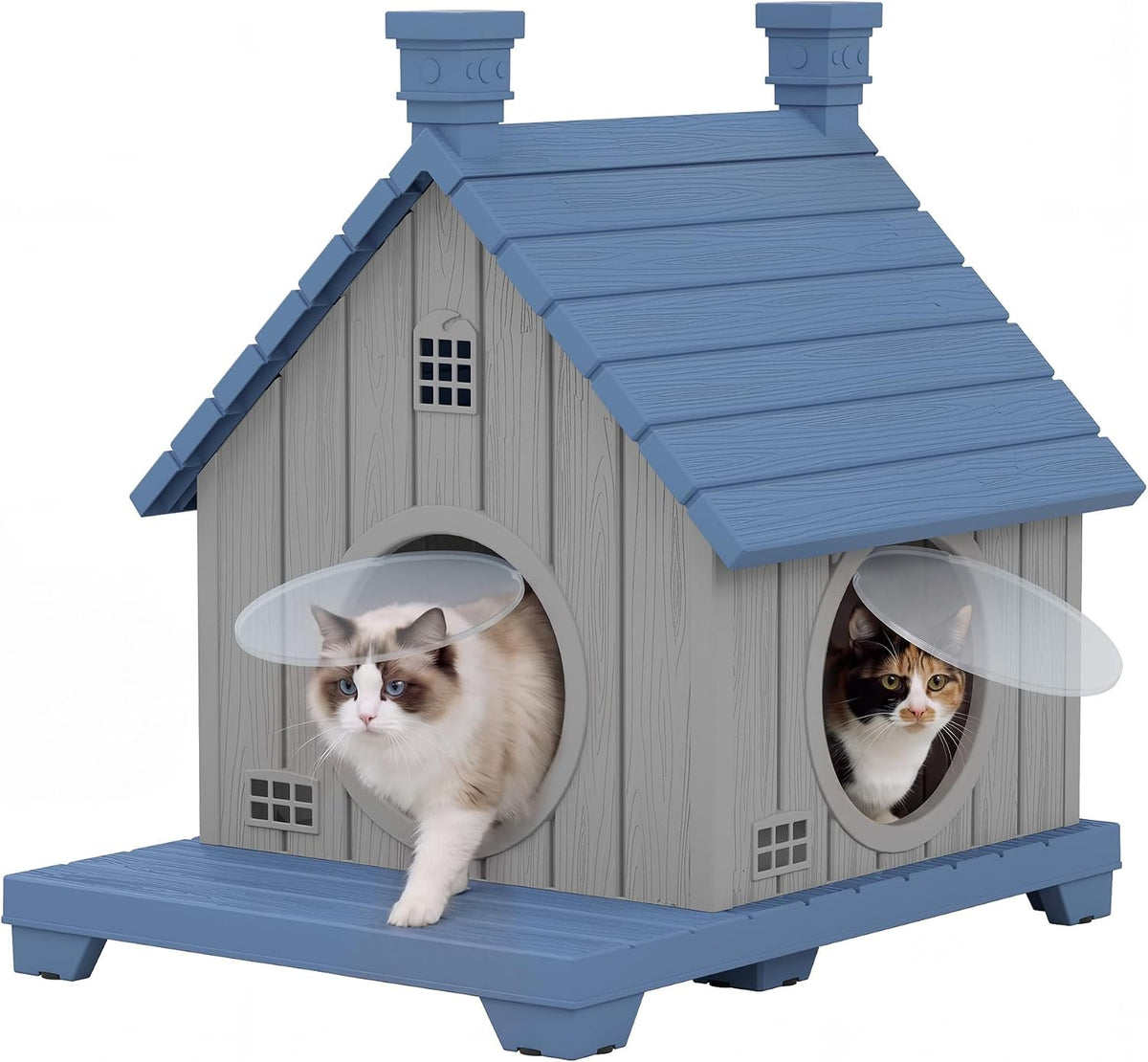 Outdoor Cat House Weatherproof, Durable Resin Cat Houses for Outdoor Indoor Cats, Litter Box Enclosure with Elevated Bas