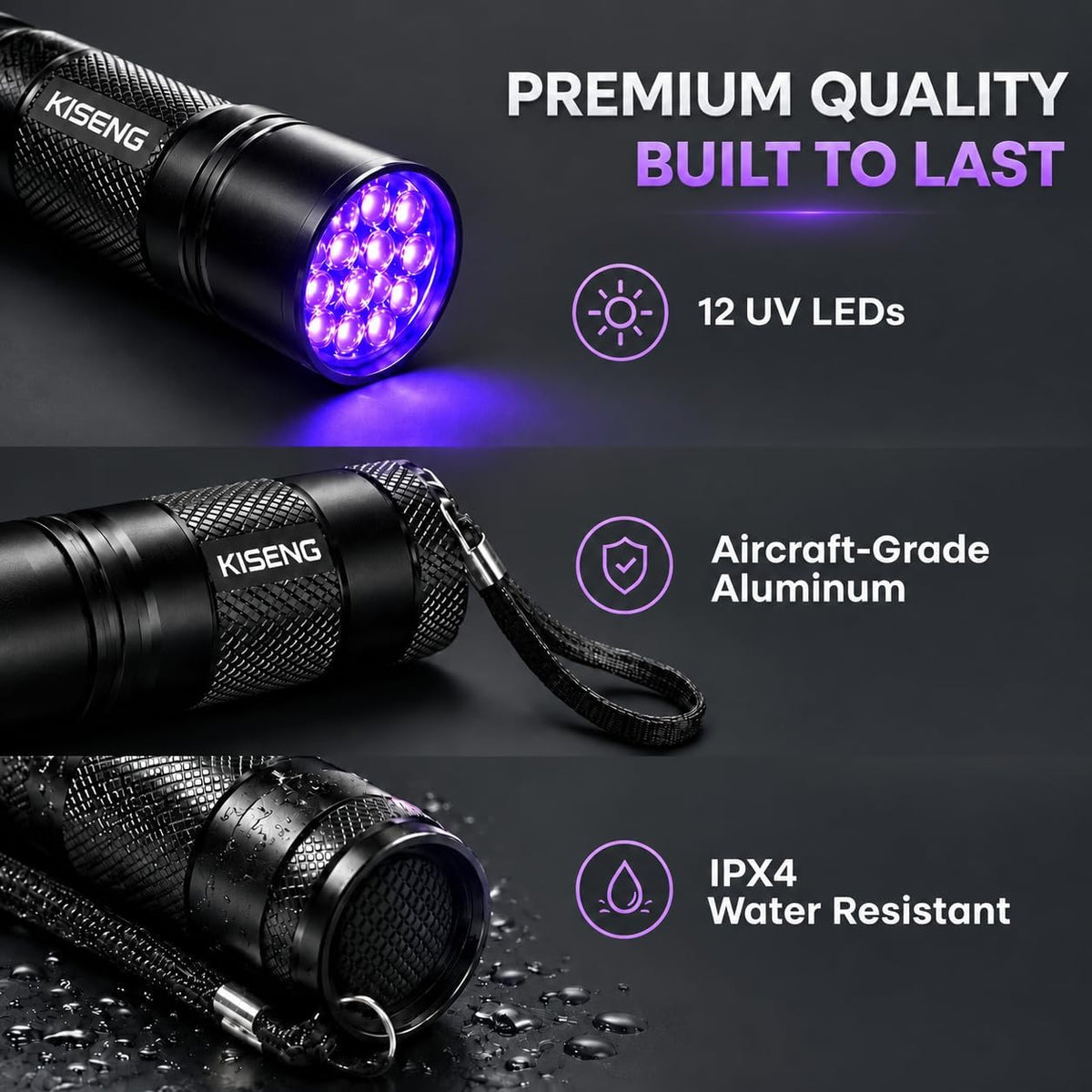 2 Pack 12 LED UV Flashlight Mini Black Light for Pet Urine Detection