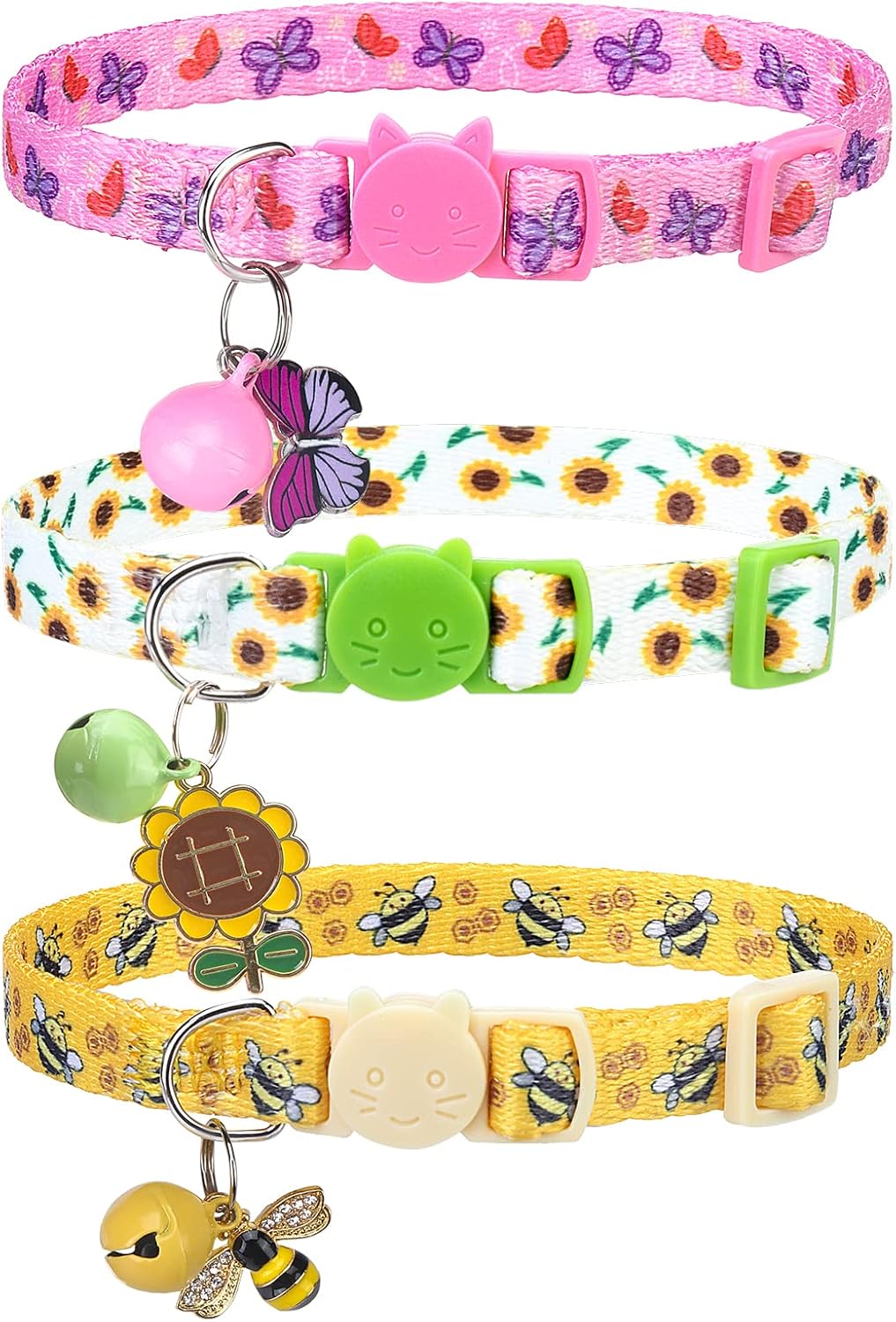 Breakaway Cat Collars with Bell & Cute Pendants - 3 Pack Adjustable Safety Kitten Collars - Decoration for Girl Boy Cats