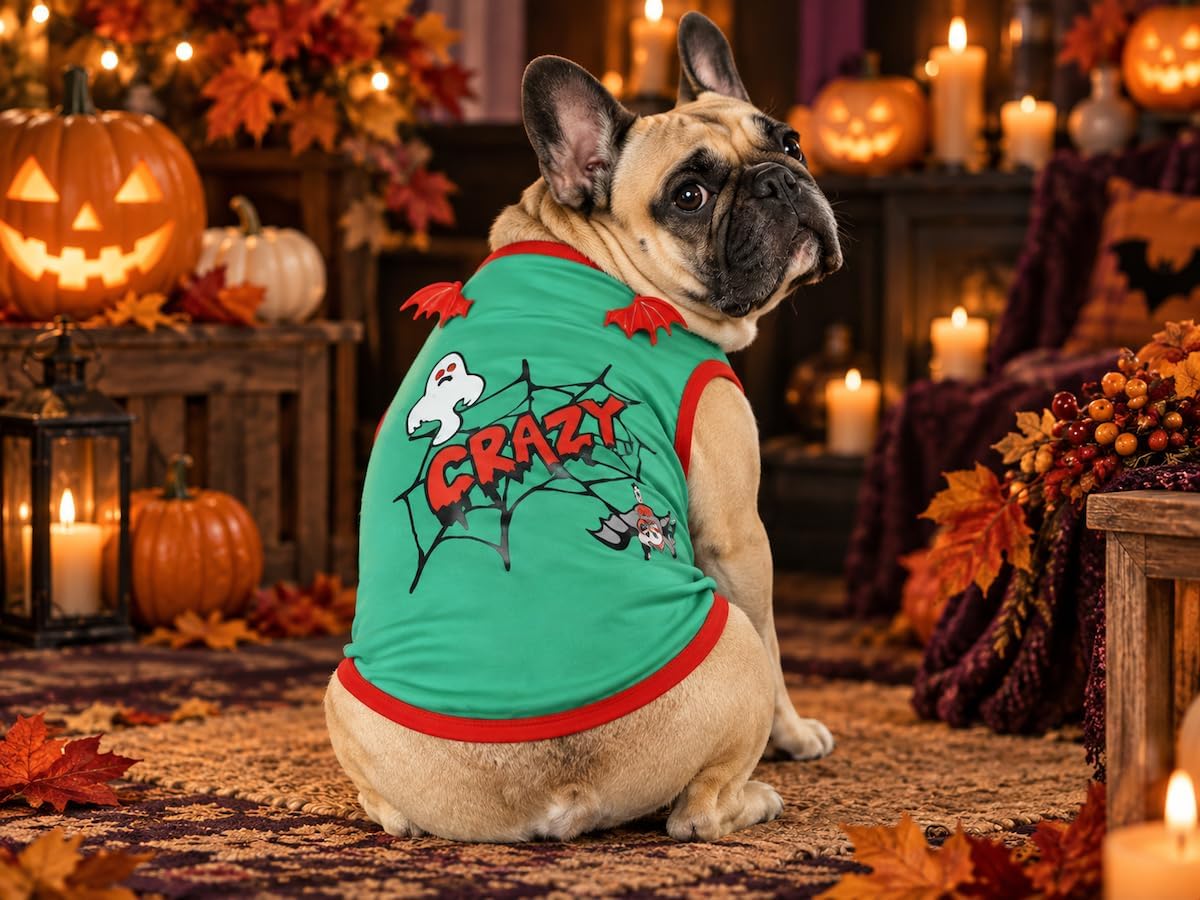 French Bulldog Halloween Costume Shirts Bat Wings Ghost Spiderweb, M