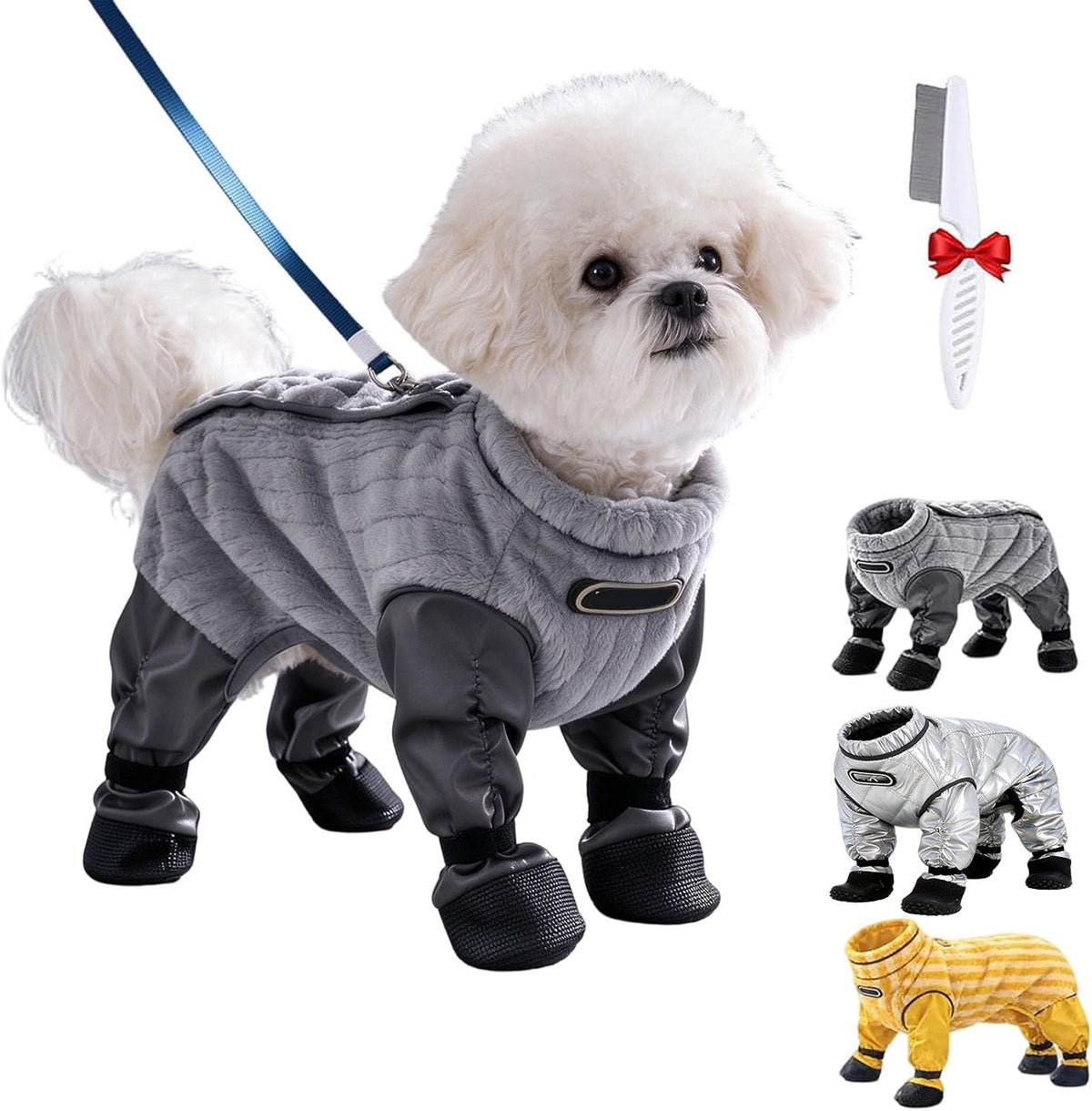 Dog Snowsuit with Attached Boots, Full Body Winter Dog Coat，#B：Small