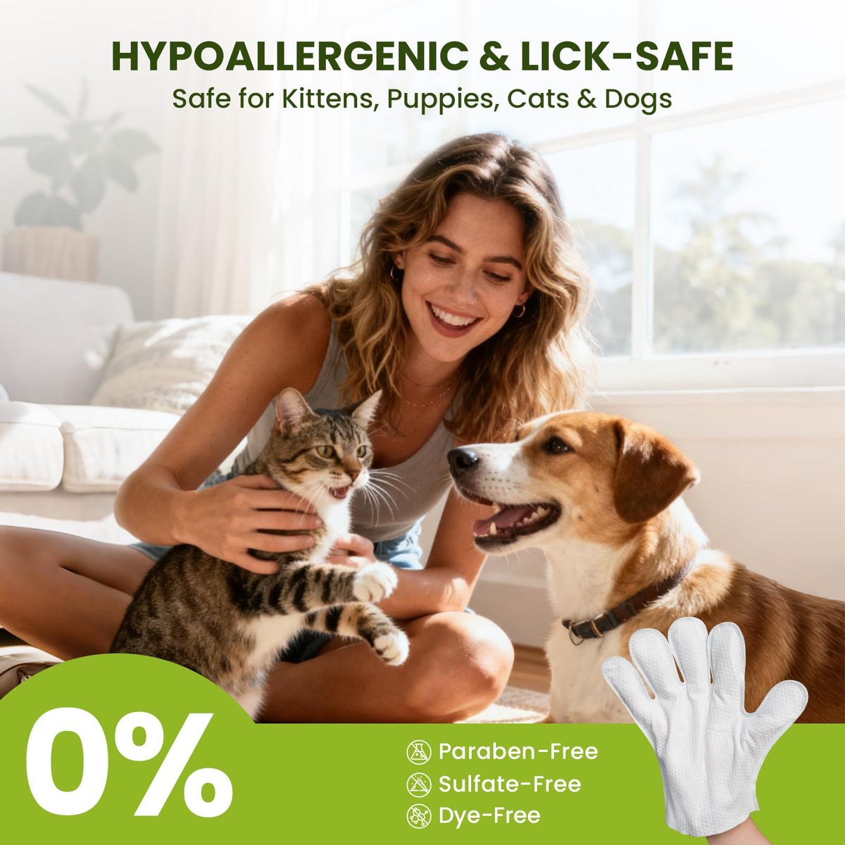 PawSono 36ct Pet Glove Wipes for Dogs, Cats & Small Animals, Coconut Scent