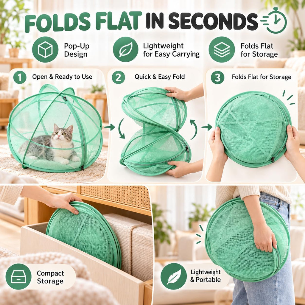 27.6 In Rolling Cat Playpen, Panoramic Cat Hamster Mesh Ball for Outside