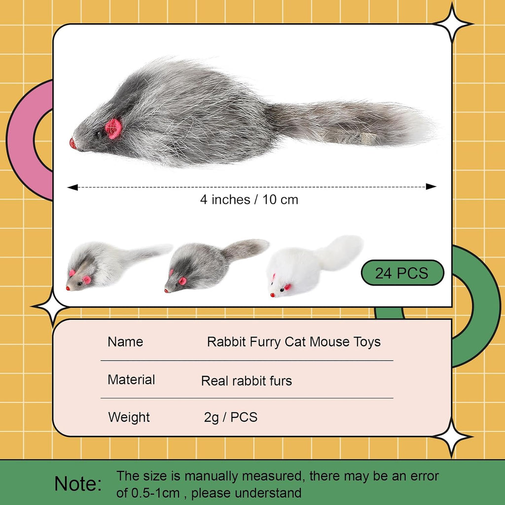 Hungdao 12 Pcs Fur Mice Cat Toys with Rattle Sound, White, Black, Gray
