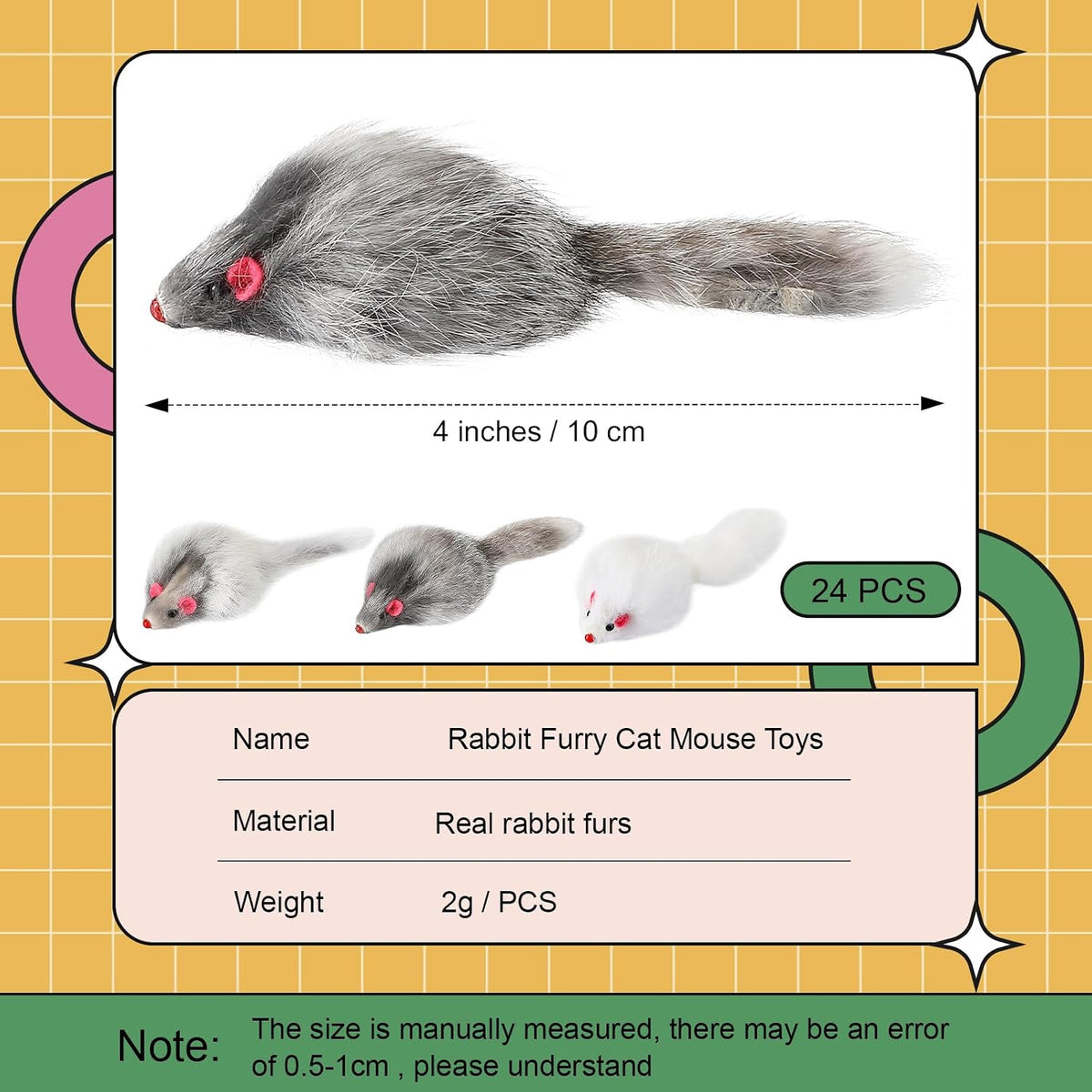 Hungdao 12 Pcs Fur Mice Cat Toys with Rattle Sound, White, Black, Gray