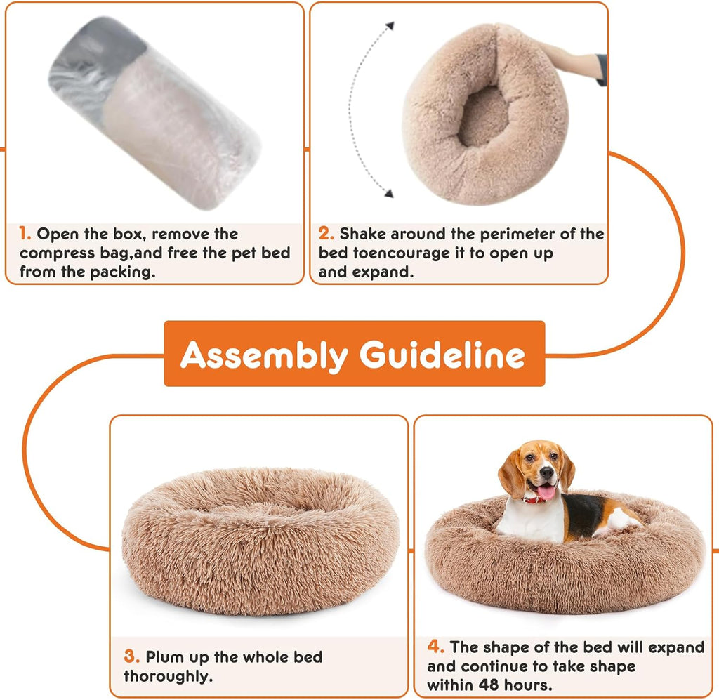 Sweetcrispy Large Dog Bed for Indoor, Calming Donut Bed for Dogs and Cats