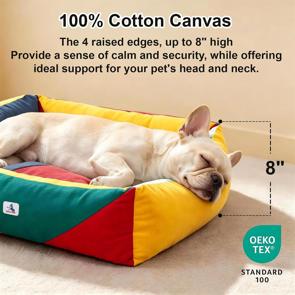 Cotton Canvas Dog Bed(290gsm Thick), 24"x20"x8" Washable Waterproof