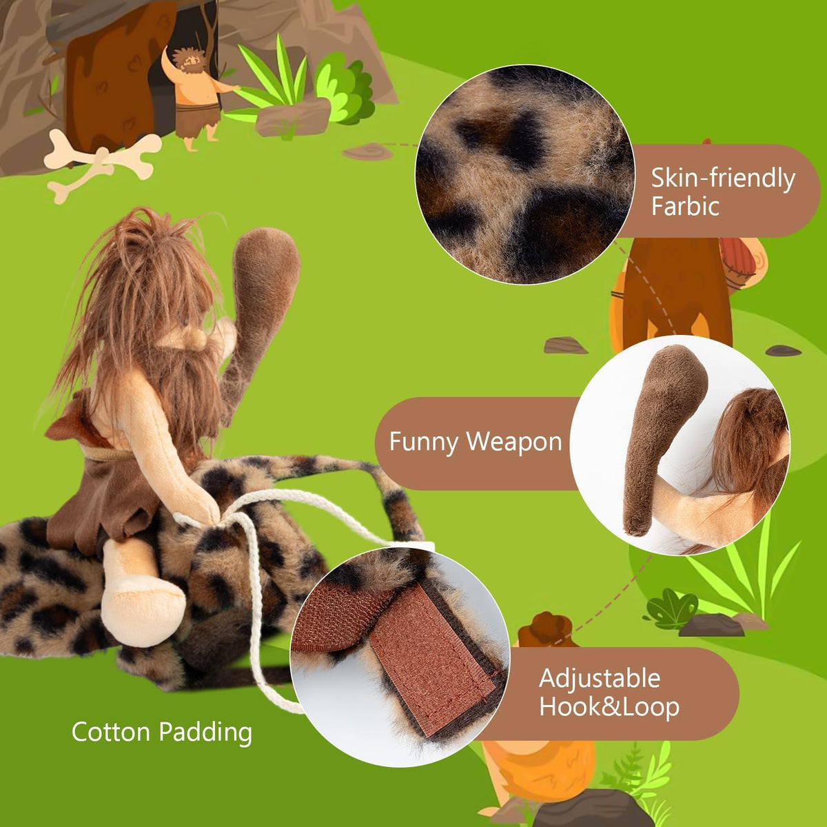 DELIFUR Dog Halloween Costume Funny Dog Cowboy Riding Costume Pet Costume Cat Suit Cowboy Rider Style for Small Medium Large Dogs (Primitive Man, Large)