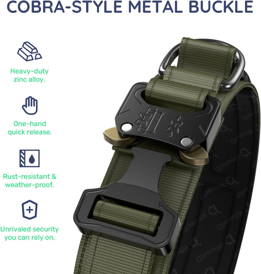 Tactical Dog Collar for Large Dogs with Leather Handle (Army Green, L)