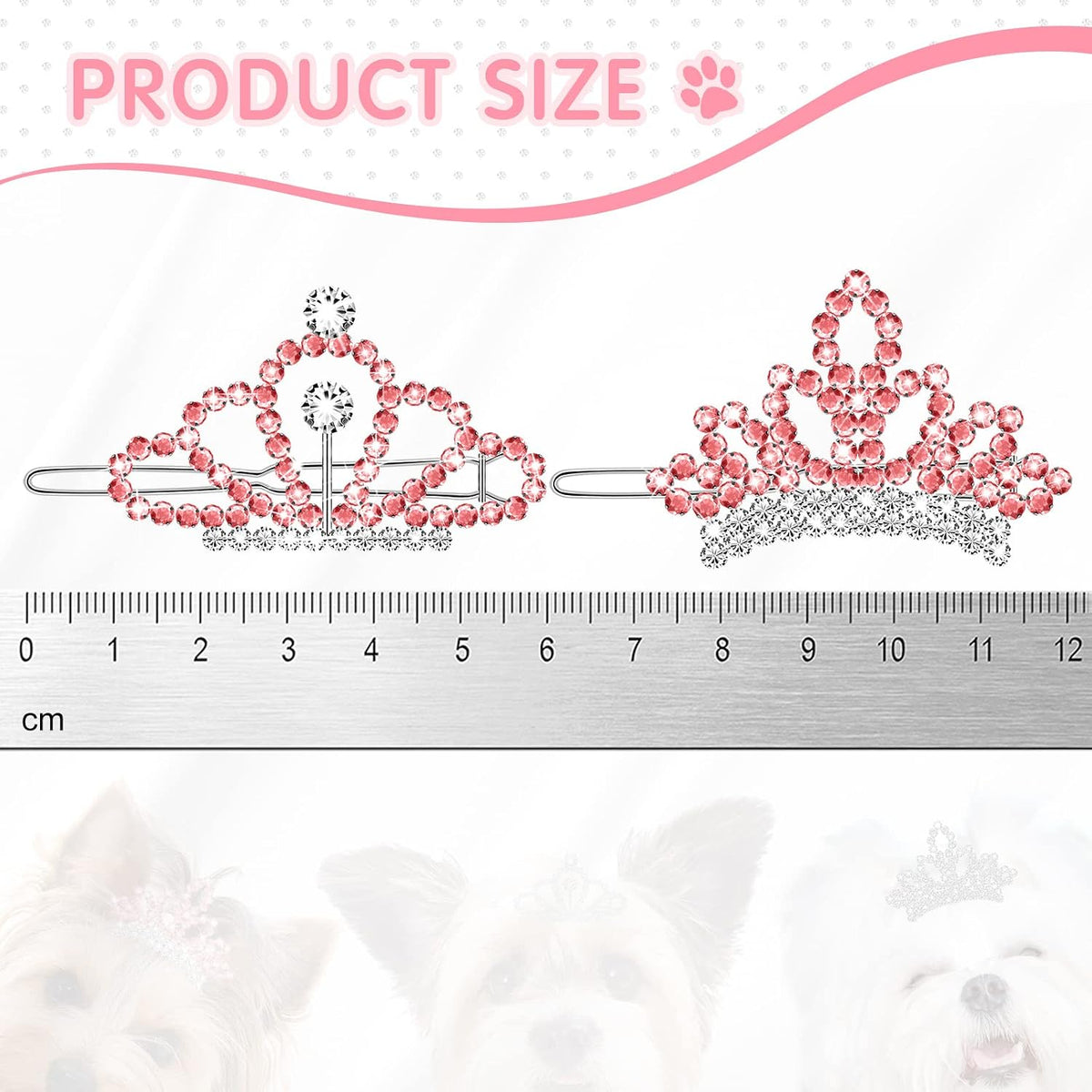 Mtlee 2 Pcs Halloween Pet Rhinestone Birthday Crown, Pink Dog Costume Tiara