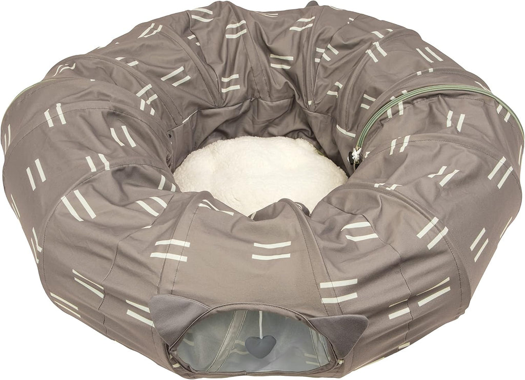 Kitty City Large Cat Tunnel Bed, 2-in-1 Zip-Together Cat Play Tunnel & Plush Nap Bed, Pop-Up Indoor Cat Toy with Hanging