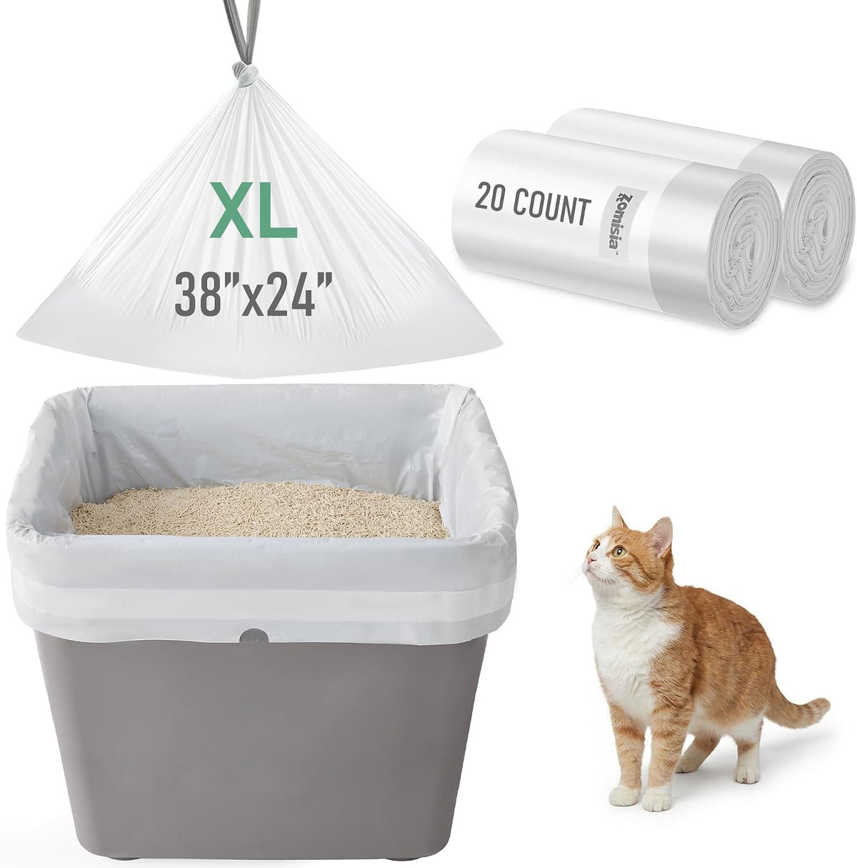 Cat Litter Box Liner XXL - 15 Count 47" x 24" Jumbo Litter Bags