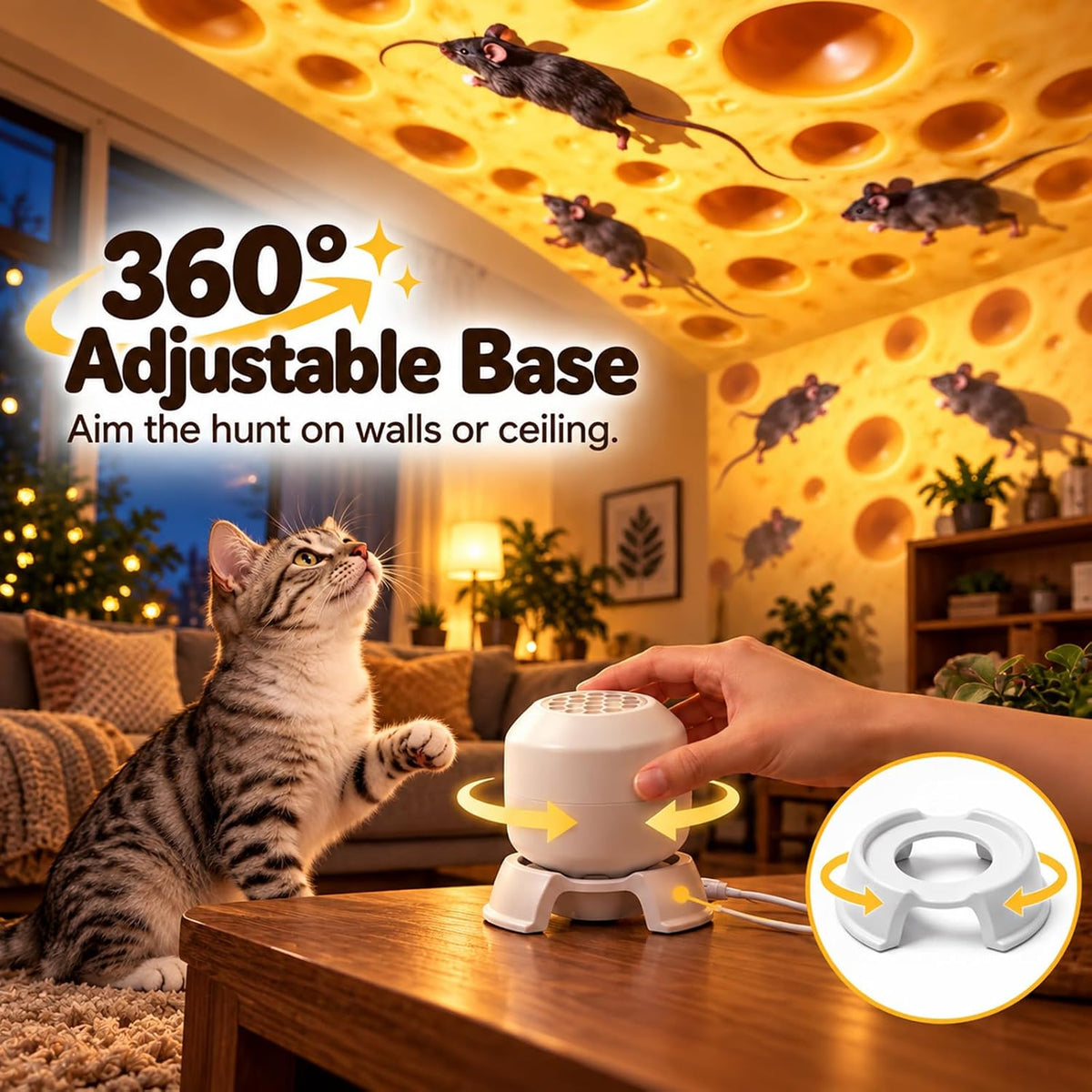 Rotating Cat Projector Toy, Interactive LED Projection Light for Kitten
