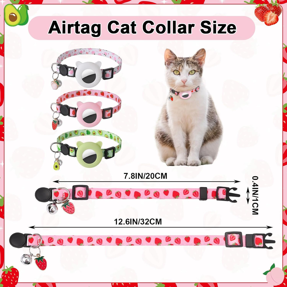 3 Pack Airtag Cat Collar Breakaway Fruit Cat Collars with Air Tag Holder