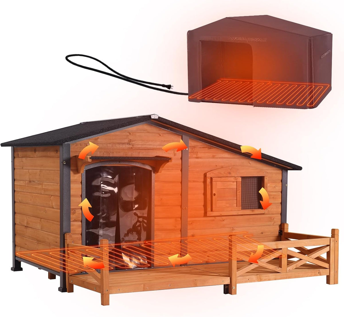 Heated Outdoor Insulated Dog House with Heating Pad and 6-Sided Insulation for Small Dogs and Feral Cats, Keeps Pets Coz