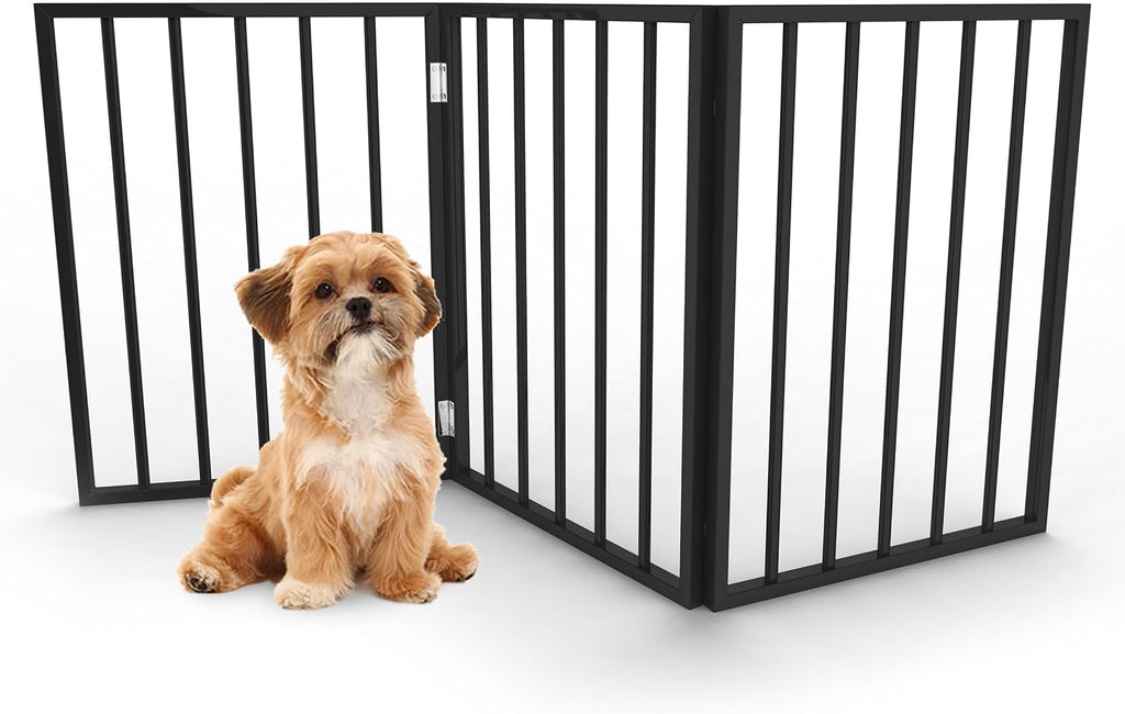 Pet Gate - 3-Panel Indoor Foldable Dog Fence for Stairs, Hallways, or Doorways - 54x24-Inch Wood Freestanding Dog Gates 