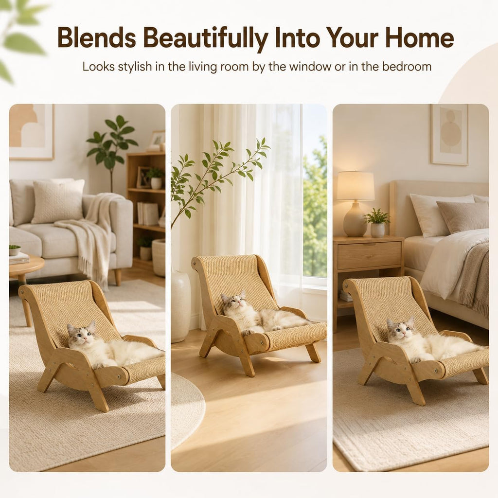 Cat Scratch Lounger Chair, 2-in-1 Sisal Scratcher Board Bed, Standard