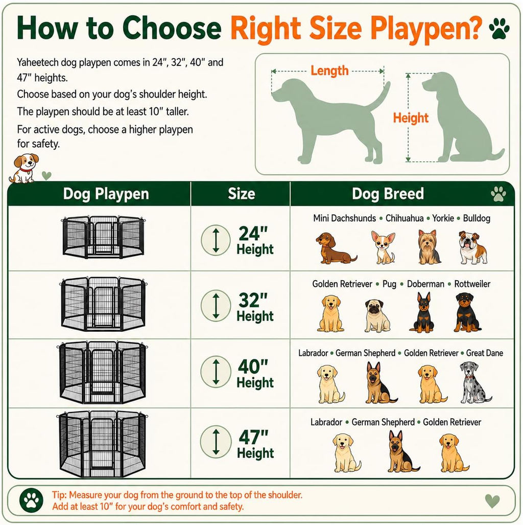 Yaheetech Dog Playpen 40in 8 Panels Portable Fence for Indoor Yard Camping