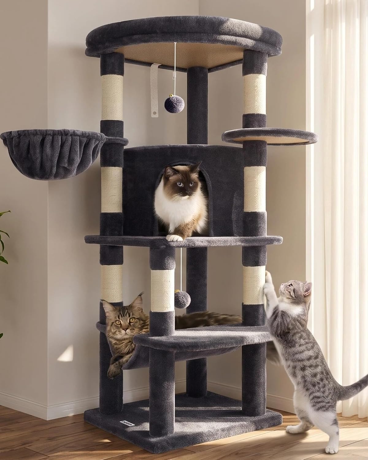 Globlazer Corner Stable Cat Tree Tower with Scratching Post, C51, Beige