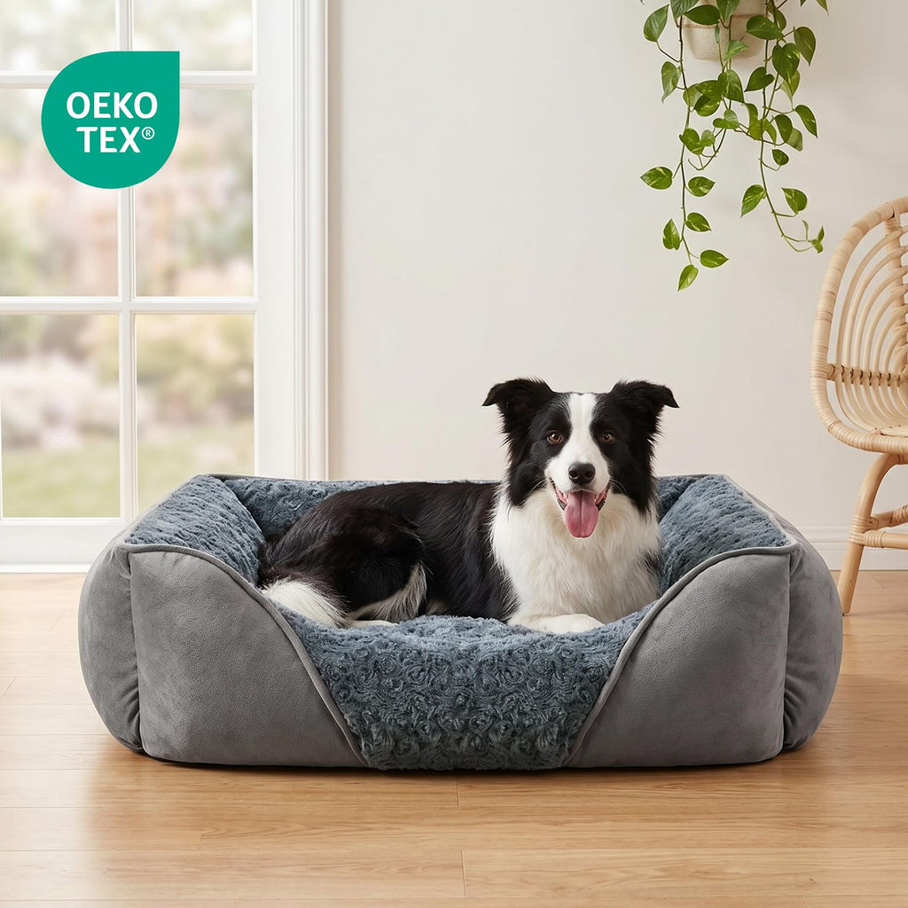 INVENHO Rectangle Washable Orthopedic Dog Bed for Small, Medium and Large Dogs, Soft Calming, Sleeping Puppy Bed Durable Pet Cuddler with Anti-Slip Bottom, S (20"x19"x6")