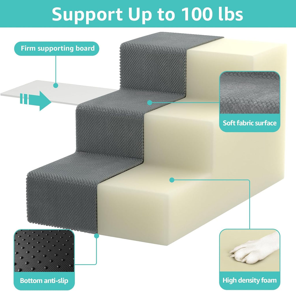 YENING Large Dog Stairs for High Beds - Extra Wide Pet Steps for Large Dogs to Get on Tall Bed 3 Deep Step Cat Ramp for 