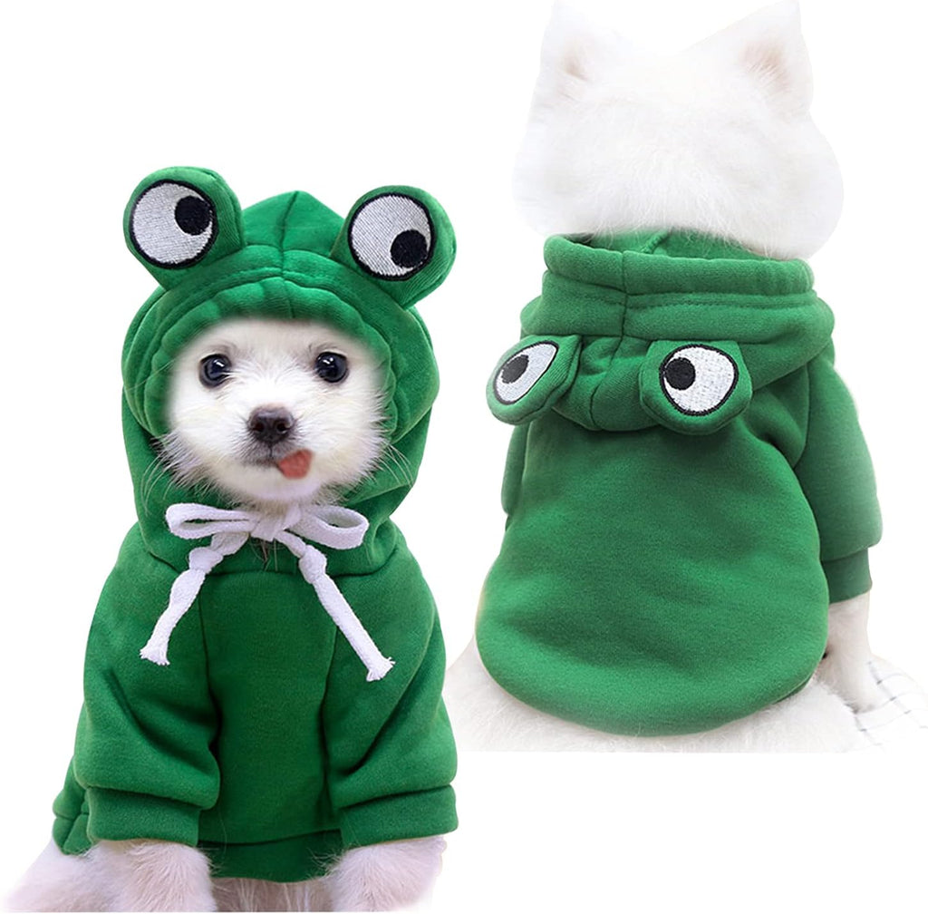 Dog Hoodie Basic Sweater Coat Cute - Frog Shape Warm Jacket Pet Cold Weather Clothes Outfit Outerwear for Cats Puppy Sma