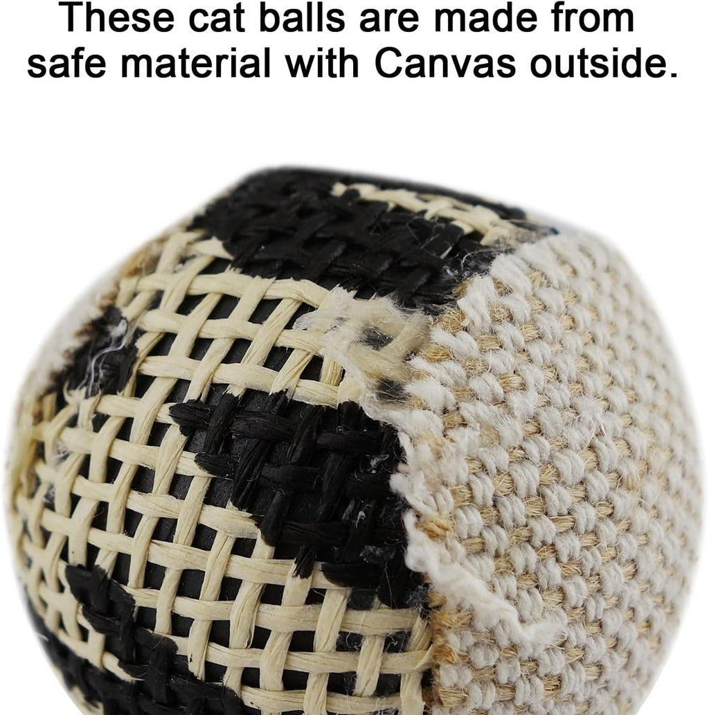 TTcat Canvas Burlap Cat Toy Balls, 4 Pack Natural Woven Linen Cat Play Balls, Durable Textured Kitten Chew Chase Toys, L