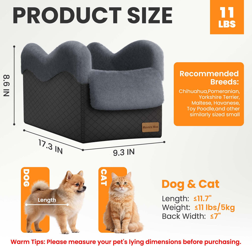 Mavora Max Center Console Dog Car Seat for Small Dogs Under 11lbs, Grey