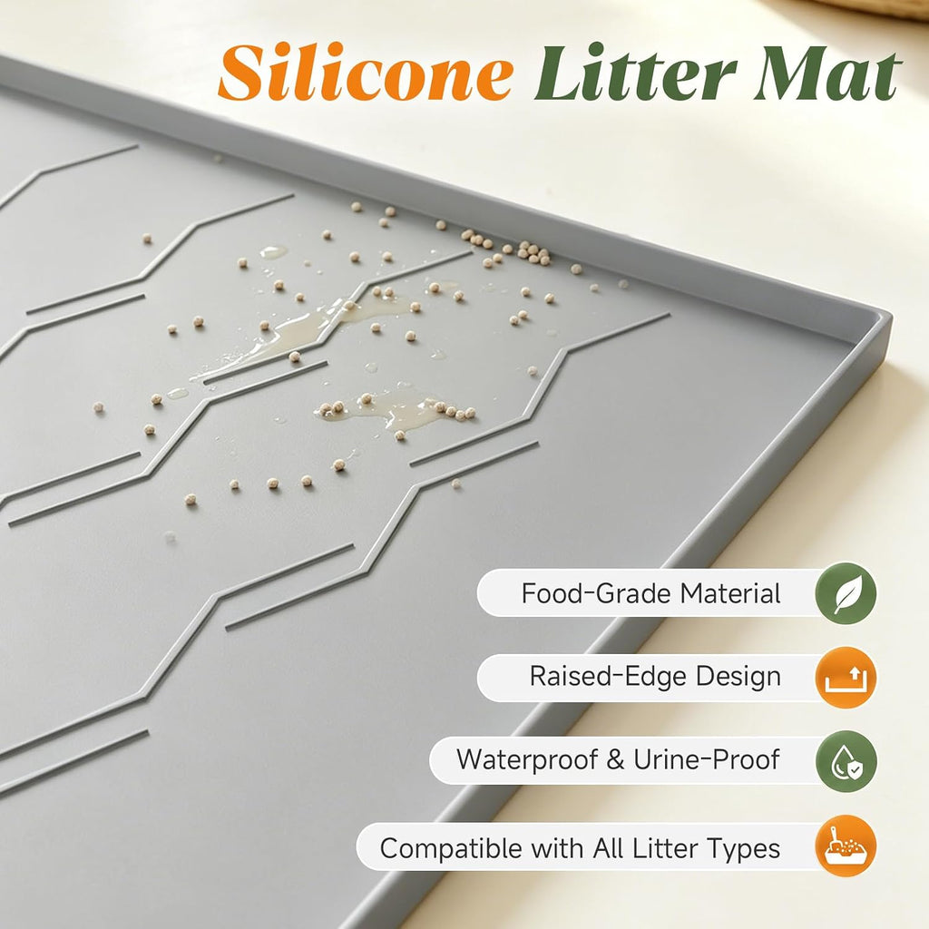 Songrey Silicone Cat Litter Mat 33.5" x 22", Litter Trapping Mat, Gray