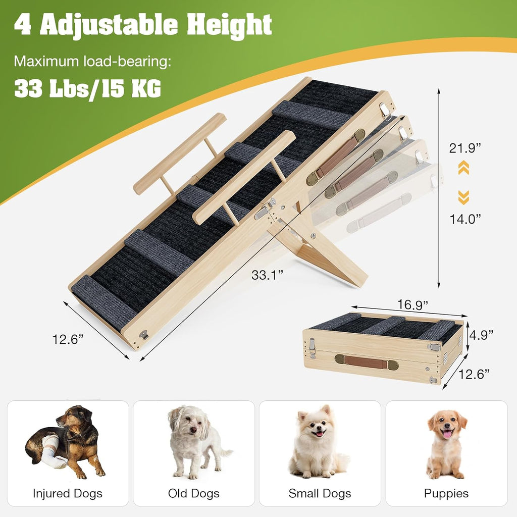 Upgraded Dog Ramp for Couch, Foldable Wooden Pet Ramp, Portable Pet Steps